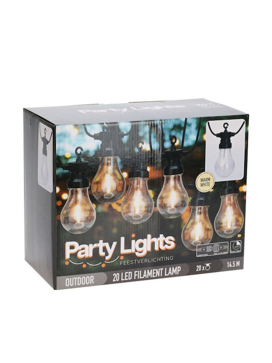 Progarden Wasserdichte Lichterkette Beleuchtung LED IP44 14,5m mit 20 Lampen Warm Weiß