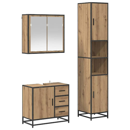 vidaXL Unitate De Mobilier Pentru Baie Fără Lavoar Cu Oglindă M65xB33xH60cm Stejar Artisan