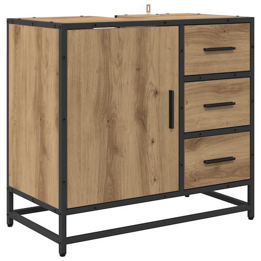 vidaXL Unitate De Mobilier Pentru Baie Fără Lavoar Cu Oglindă M65xB33xH60cm Stejar Artisan