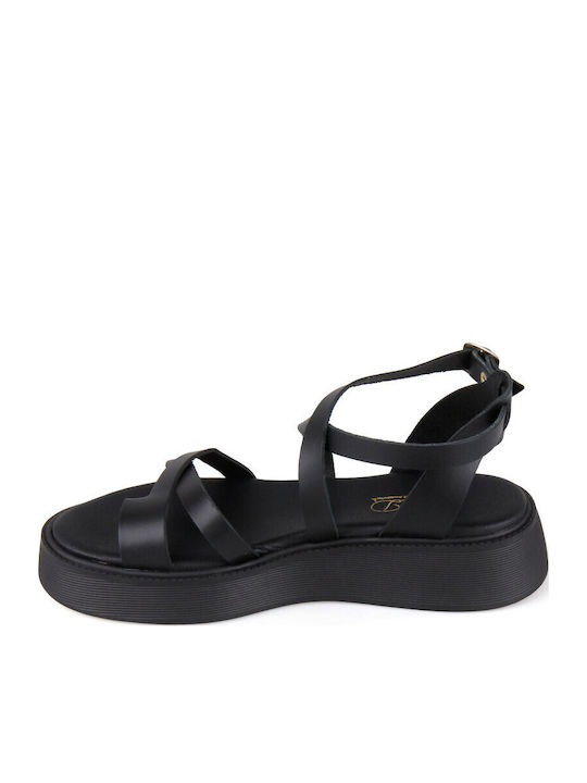 Leather Women's Flat Sandals Flatforms Black
