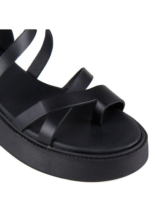 Leather Women's Flat Sandals Flatforms Black