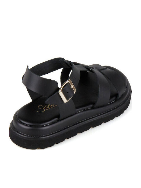 Кожени Дамски Сандали Гладиатор Flatforms Черни