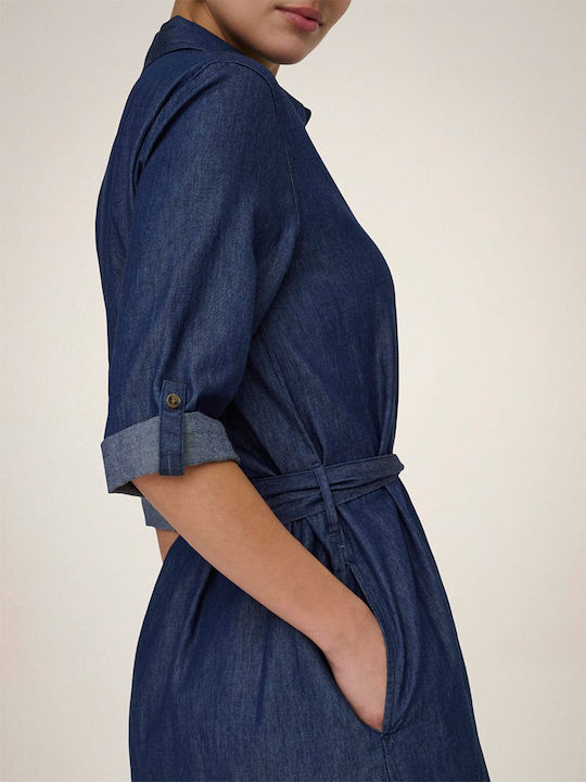 Summer Midi Shirt Dress Denim Blue