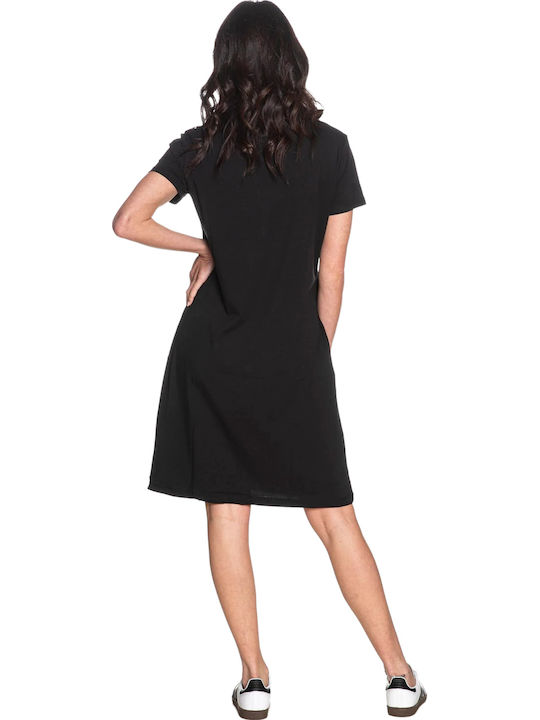 Summer Mini Athletic Dress Short Sleeve Nero