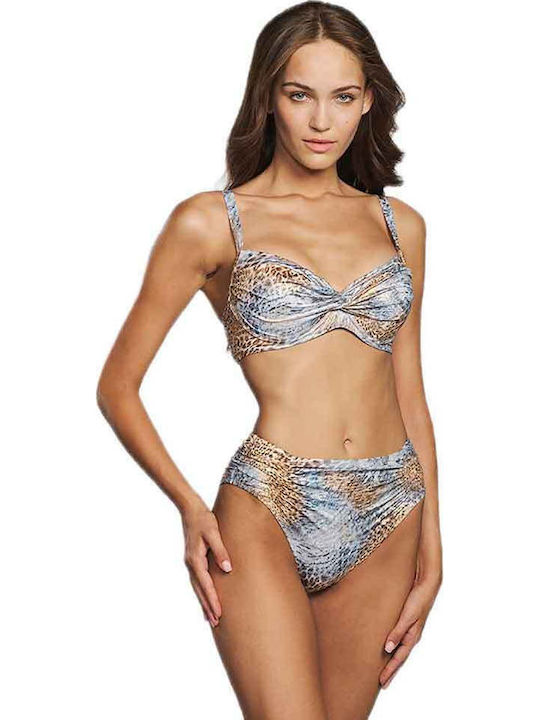 Bikini Bra E Cup With Padding Animal Print Light Blue And Beige Shades