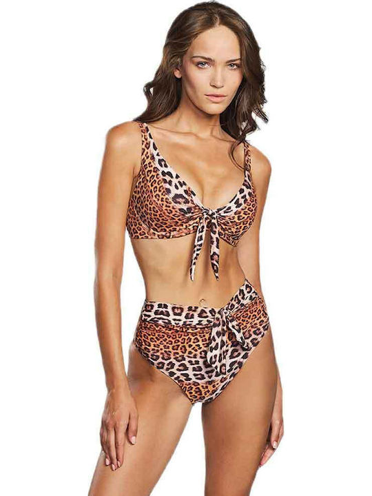 Slip Bikini Inferioare Talie Înaltă Maro Și Nuanțe Bej