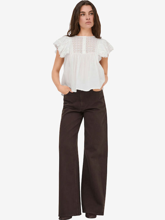 Short Sleeve Women's Cotton Shirt White