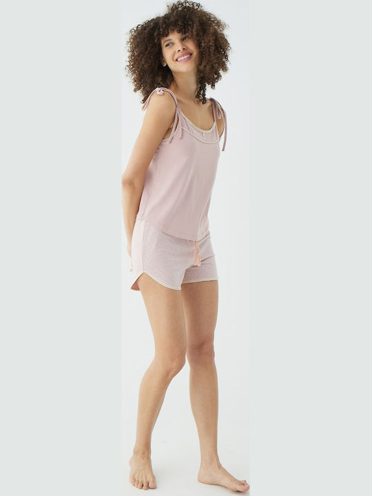 Set Pijamale Dama De Vară Culoare Bej Închis