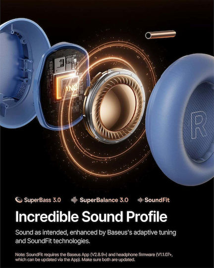Baseus Inspire XH1 Wireless / Wired Over Ear Headphones with 100 Hours Playing Time and Quick Charge Twilight Blue