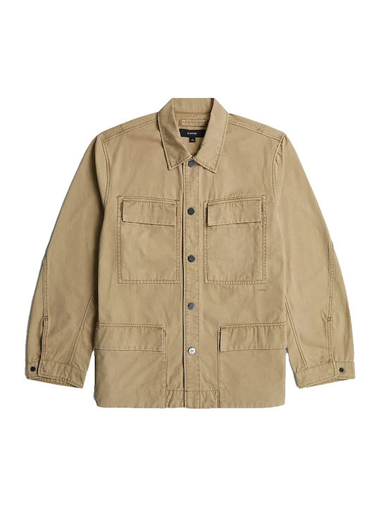 Pocket Langärmeliges Baumwoll-Overshirt in Normale Passform Beige