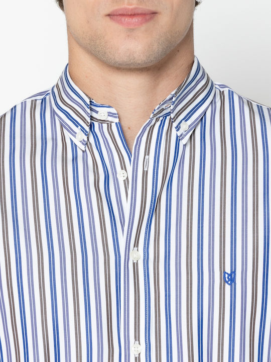 Acorn Long Sleeve Shirt in Regular Fit Striped Blue-Brown