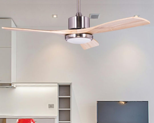 Morris Ventilator De Tavan 132cm Cu Lumină Maro / Argintiu