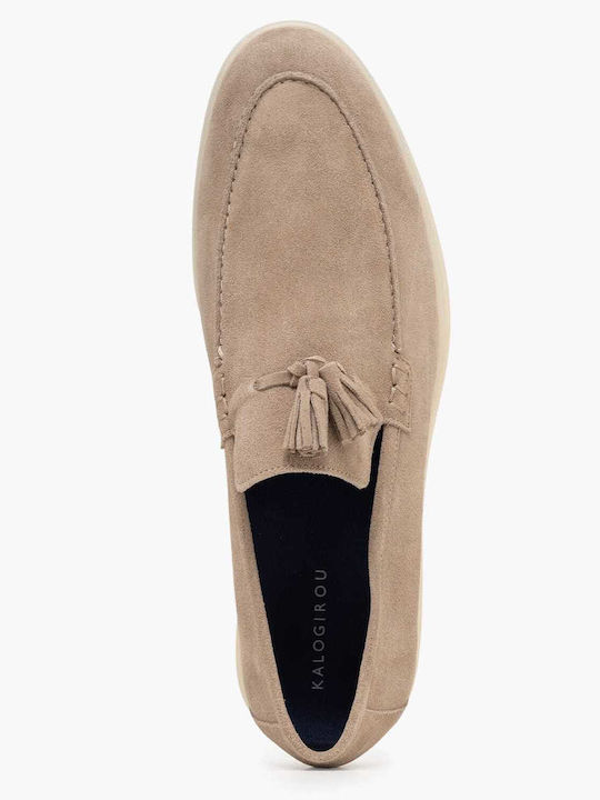 Leather Men's Loafers in Beige Colour
