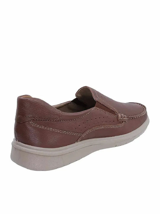Leather Men's Loafers In Beige Colour