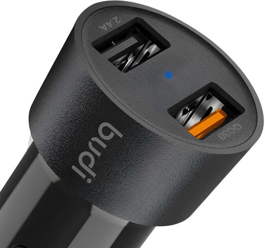 Budi Φορτιστής Αυτοκινήτου 30W 2.4A με Θύρες: 2xUSB Μαύρος