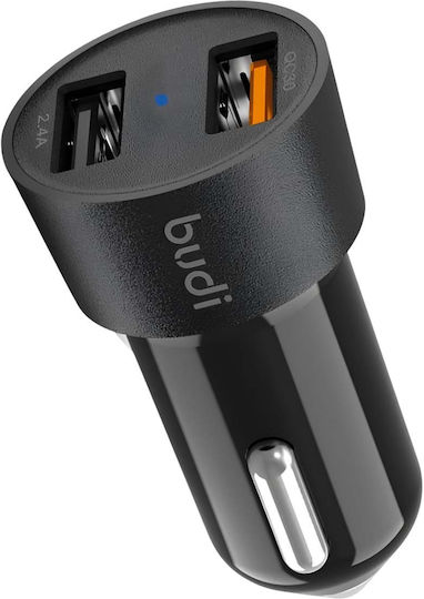 Budi Φορτιστής Αυτοκινήτου 30W 2.4A με Θύρες: 2xUSB Μαύρος