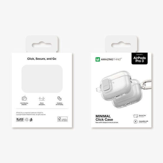 AmazingThing Minimal Click Case Silicone with Hook in Transparent color for Apple AirPods Pro 3