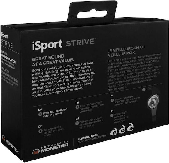 Monster iSport Strive Earbuds Handsfree Headphones with Connector 3.5mm Black