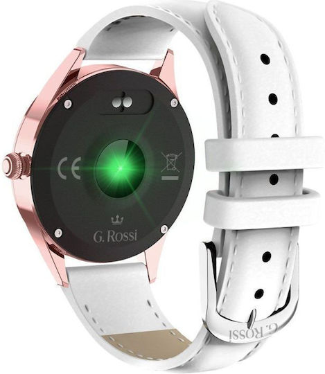 G.Rossi SG011C Edelstahl 38mm Smartwatch mit Herzfrequenzmesser Rose Gold Weiß