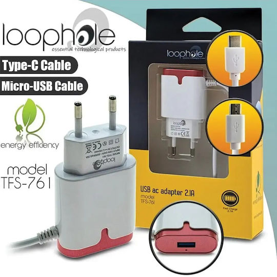 Loophole Ladegerät mit integriertem Kabel mit USB-A Anschluss Micro-USB 10W Rots (TFS-761)