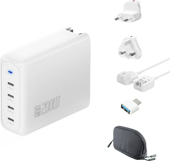 4Smarts Φορτιστής Χωρίς Καλώδιο GaN με 4 Θύρες USB-C 200W Λευκός (545200)