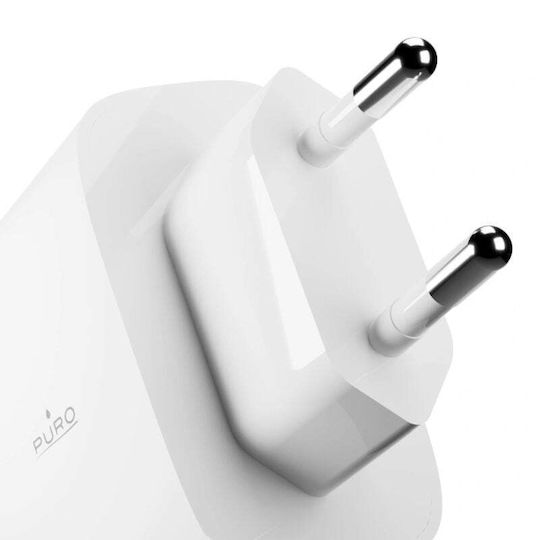 Puro Charger with USB-A Port and USB-C Port and Cable USB-C - USB-C 45W Power Delivery Whites (Prolite)