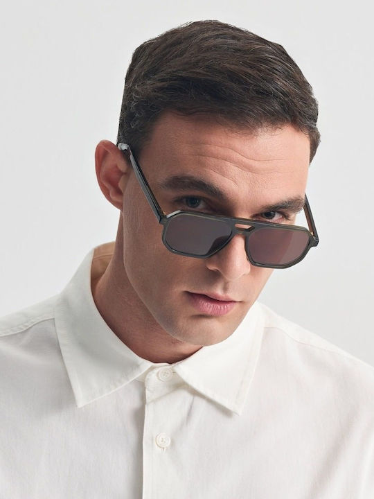Faos Men's Sunglasses with Green Plastic Frame and Transparent Lens 474336