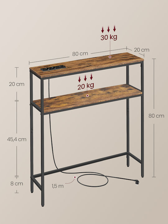 Metal Console Vintage Brown/Black L80xW20xH80cm