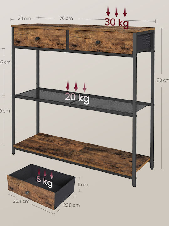 Κονσόλα Ξύλινη Καφέ Rustic Μ76xΠ24xΥ80εκ.