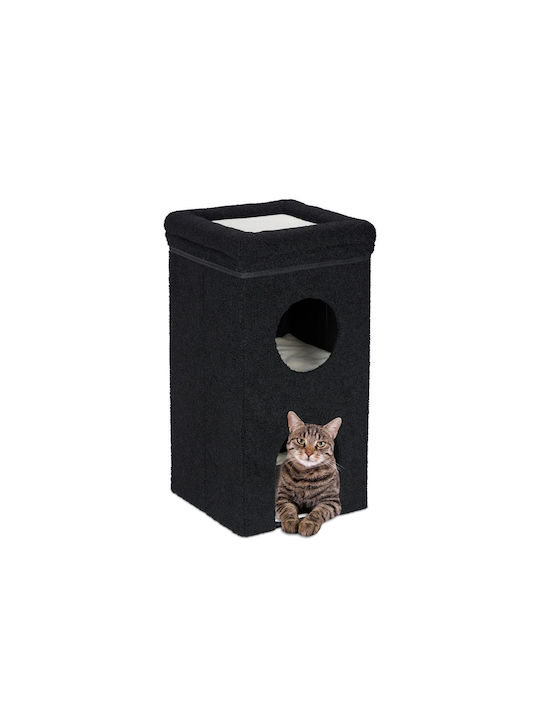 Relaxdays Cat Play Set 40 X 40 X 76 Cm Foldable 2 Detachable Cushions Polyester 2 Levels Black