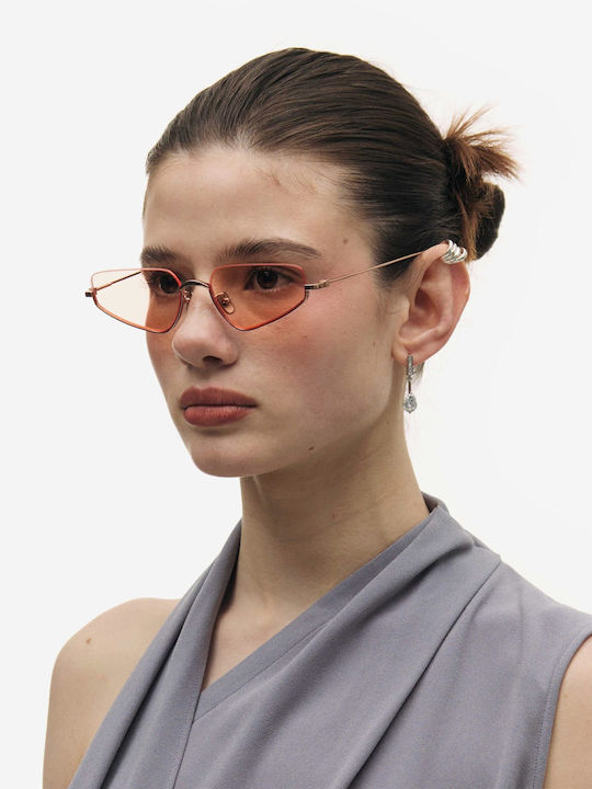 Projekt Produkt Women's Sunglasses with Rose Gold Metal Frame and Pink Lens 498715