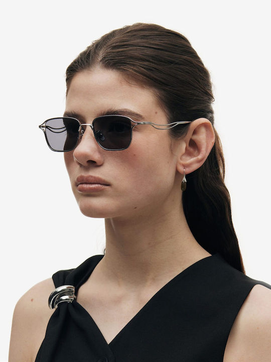 Projekt Produkt Unisex Sunglasses with Silver Metal Frame and Gray Lens 498730