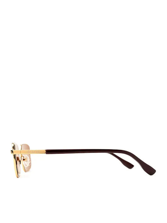 Faos Unisex Sunglasses With Gold Frame And Brown Lens