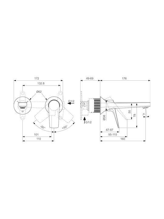Ideal Standard Ldv Built-in Battery Mixer for Bathroom Sink Silver