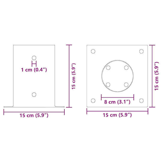 vidaXL Post Support for Garden Fence Made of Metal 15x15x15cm 4 Pieces