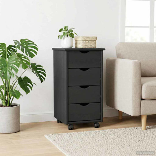 Office Drawer Made of Solid Wood with Wheels Grey 34x39x65.5cm
