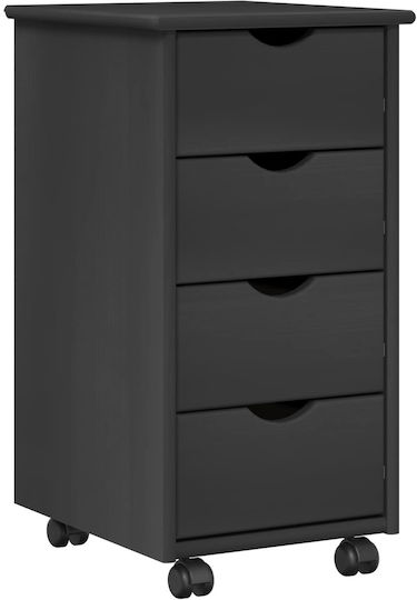 Office Drawer Made of Solid Wood with Wheels Grey 34x39x65.5cm