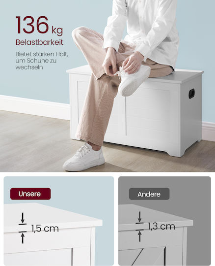 Vasagle Διακοσμητικό Μπαούλο Ξύλινο Λευκό 40x80x46εκ.