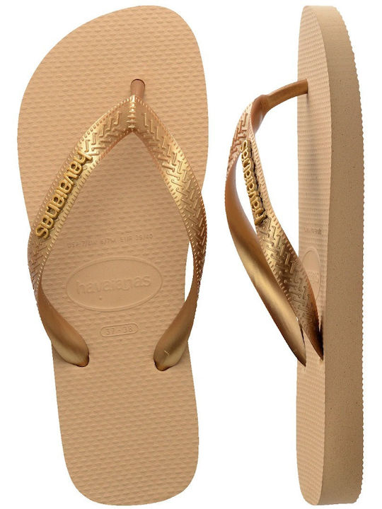 Top Logo Metallic Flip Flops in Gold Colour
