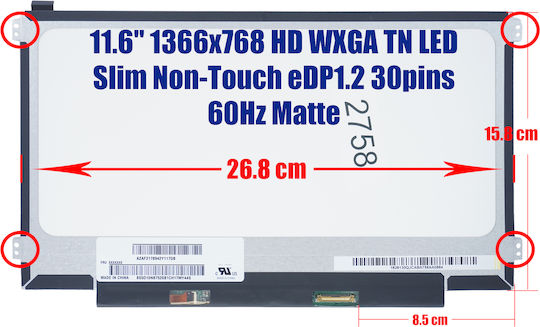 Laptop Screen 11.6" IPS LED Slim 60Hz 1366x768 Matte for Samsung Chromebook 2 3 4 2758
