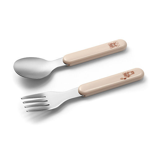 Babyono Baby Set with Fork Made of Plastic for 12+ Months Beige 2 Pieces