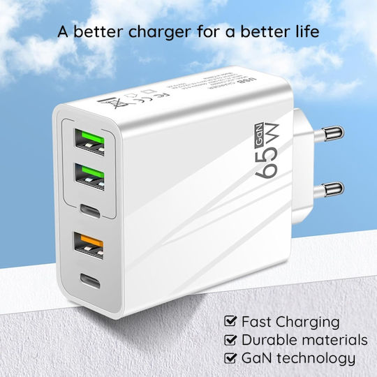 Techsuit Set Auto și Priză GaN cu 3 Porturi USB-A și 2 Porturi USB-C și Cablu USB-C - USB-C 20W Power Delivery / Quick Charge 3.0 Negru