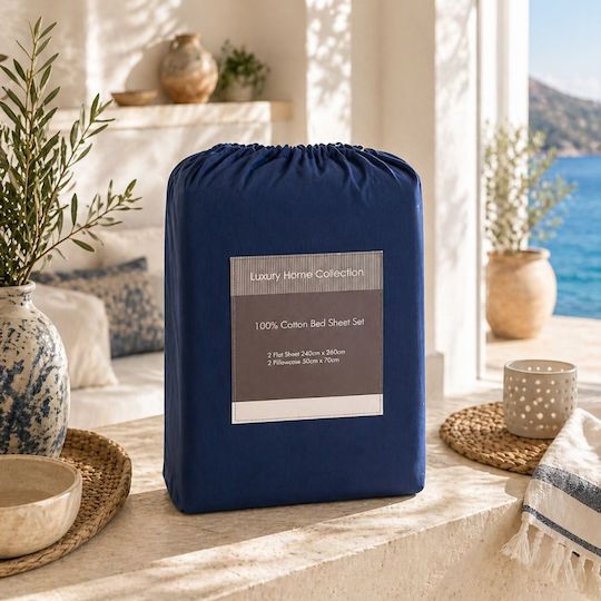 Oxford Home Σετ Υπέρδιπλο 4τμχ 240x260εκ. Μπλε Γκρι