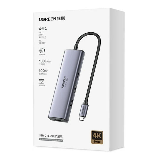 Ugreen CM512 USB-C Dockingstation mit DisplayPort 4K PowerDelivery Ethernet Grau