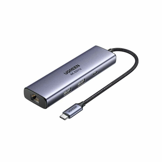 Ugreen CM512 USB-C Dockingstation mit DisplayPort 4K PowerDelivery Ethernet Grau