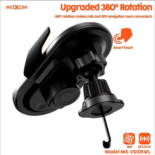 Moxom MX-VS105 Car Mobile Mount with Adjustable Hooks and Wireless Charging Black