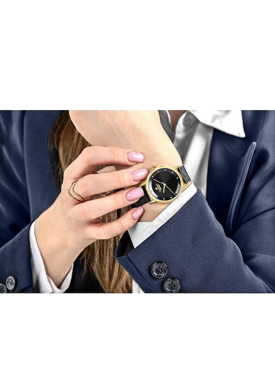 Giewont Womens Battery Watch With Black Metal Bracelet