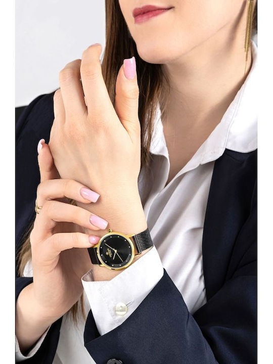 Giewont Womens Battery Watch With Black Metal Bracelet