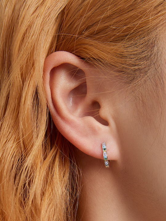Daskalakis Silver Hoop Earrings with Stones