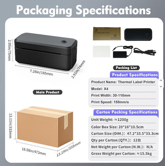 Thermal Label Printer Products Courier W-marklife X4 Application Usb Bluetooth 203 Dpi 60-8773